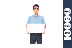 Young man holding blank sign vector illustration with casual Product Image 1