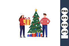 Christmas tree with gifts and people celebrating holiday sea Product Image 1