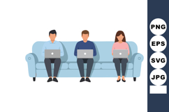 People Working on Laptops Seated on Blue Couch in Casual Env Product Image 1