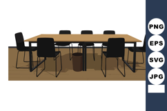 Meeting room with brown table and black chairs vector illust Product Image 1
