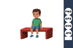 Boy sitting on red bench casual clothing vector illustration Product Image 1