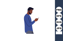 Man using smartphone in blue shirt casual style vector illus Product Image 1