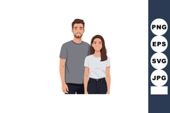 Young couple standing together smiling casual clothing vecto Product Image 1