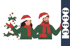 Couple wearing Christmas hats and scarves celebrating holida Product Image 1