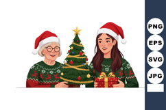 Grandmother and granddaughter celebrating Christmas with dec Product Image 1