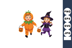 Children Wearing Halloween Costumes Pumpkin and Witch Carryi Product Image 1