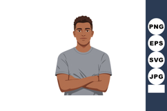 Confident young man with crossed arms wearing grey t-shirt c Product Image 1