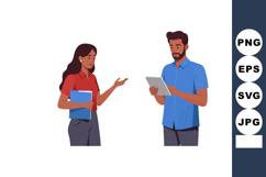 Male and Female Colleagues Discussing Work Using Tablet and Product Image 1