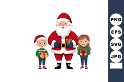Santa Claus with Children Holding Christmas Gifts Holiday Il Product Image 1