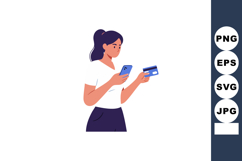 Woman holding credit card and smartphone online shopping con Product Image 1