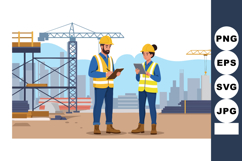 Construction workers discussing project at building site wit Product Image 1