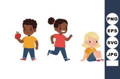 Diverse Children Playing and Holding Apple in Casual Clothes Product Image 1