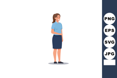 Standing woman in blue shirt and navy skirt vector illustrat Product Image 1