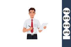Man in white shirt and red tie holding paper and pen vector Product Image 1