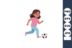 Girl Playing Soccer Kicking Ball in Pink Shirt and Blue Pant Product Image 1
