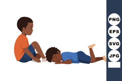 Two young boys playing and resting on floor in casual clothe Product Image 1