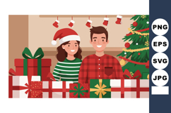 Couple Celebrating Christmas with Gifts and Tree in Cozy Hom Product Image 1