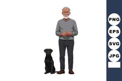 Older man standing with black dog in casual clothing vector Product Image 1