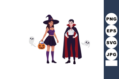 Halloween costumes witch and vampire kids with ghosts and pu Product Image 1