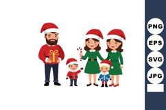 Family Wearing Santa Hats Celebrating Christmas with Gifts a Product Image 1