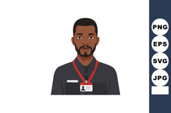 Young African American man with ID badge wearing black shirt Product Image 1