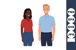 Diverse smiling man and woman standing together casual cloth Product Image 1