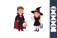 Children dressed as vampire and witch for Halloween trick or Product Image 1