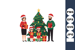 Family celebrating Christmas with decorated tree and gifts i Product Image 1