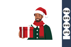 Man Wearing Santa Hat Holding Gift Box for Christmas Celebra Product Image 1