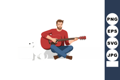 Man playing acoustic guitar sitting on floor casual clothing Product Image 1