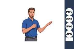 Man in Blue Polo Shirt Gesturing with Hand Vector Illustrati Product Image 1