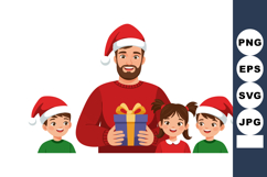Father and children wearing Santa hats celebrating Christmas Product Image 1