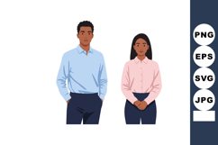 Two young adults wearing business casual shirts standing sid Product Image 1