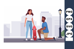 Young man proposing to woman with skateboard in urban park s Product Image 1