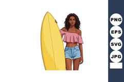 Woman standing with yellow surfboard summer beach lifestyle Product Image 1