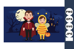 Children dressed as vampire and bee for Halloween night with Product Image 1
