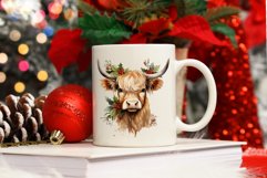 Watercolor Highland Cow PNG, Christmas Highland Cow PNG Product Image 7