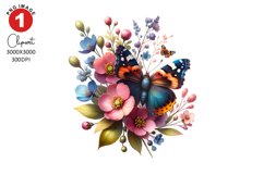 Butterfly with Floral Clipart, Spring Clipart Sublimation Product Image 1