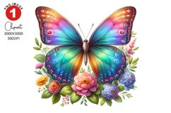 Butterfly with Floral Clipart, Spring Clipart Sublimation Product Image 1
