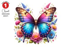 Butterfly with Floral Clipart, Spring Clipart Sublimation Product Image 1