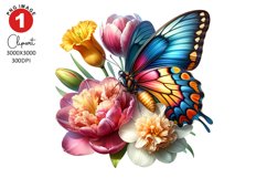 Butterfly with Floral Clipart, Spring Clipart Sublimation Product Image 1