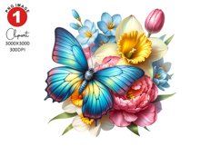 Butterfly with Floral Clipart, Spring Clipart Sublimation Product Image 1