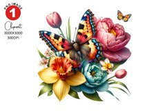 Butterfly with Floral Clipart, Spring Clipart Sublimation Product Image 1