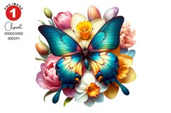 Butterfly with Floral Clipart, Spring Clipart Sublimation Product Image 1