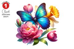 Butterfly with Floral Clipart, Spring Clipart Sublimation Product Image 1
