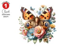 Butterfly with Floral Clipart, Spring Clipart Sublimation Product Image 1