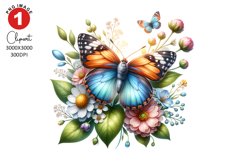 Butterfly with Floral Clipart, Spring Clipart Sublimation Product Image 1