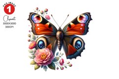 Butterfly with Floral Clipart, Spring Clipart Sublimation Product Image 1