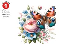Butterfly with Floral Clipart, Spring Clipart Sublimation Product Image 1