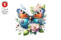 Butterfly with Floral Clipart, Spring Clipart Sublimation Product Image 1